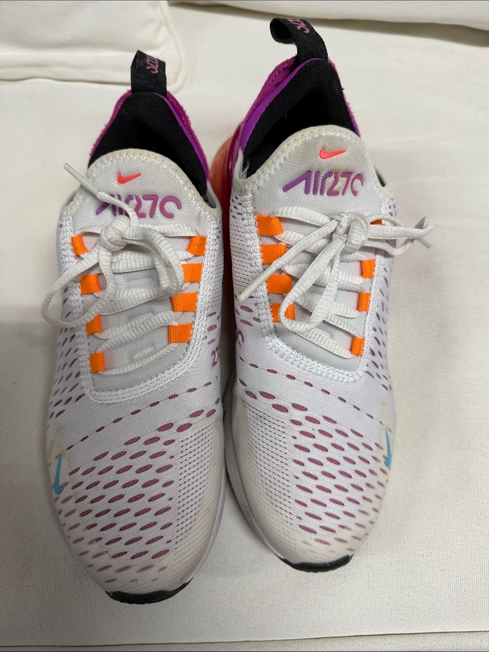 Nike Kids White Sneakers with Purple and Orange Accents